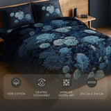 Spaces Avaris 100% Cotton 210 TC Floral Large Bedsheet with 2 Pillow Covers - 108 x 108 Inches, Dark Green