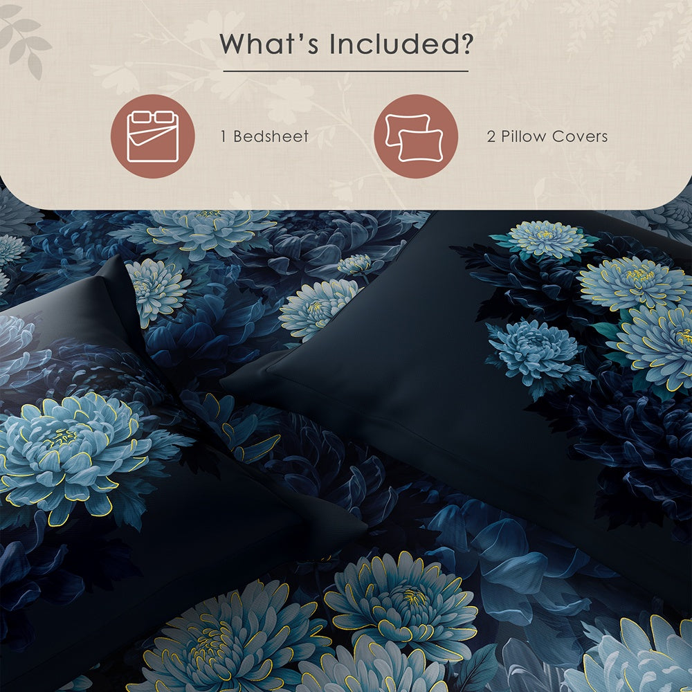 Spaces Avaris 100% Cotton 210 TC Floral Large Bedsheet with 2 Pillow Covers - 108 x 108 Inches, Dark Green