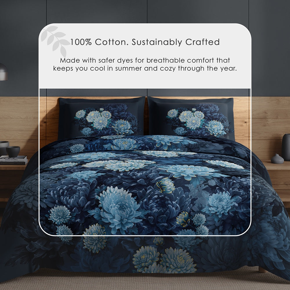 Spaces Avaris 100% Cotton 210 TC Floral Large Bedsheet with 2 Pillow Covers - 108 x 108 Inches, Dark Green