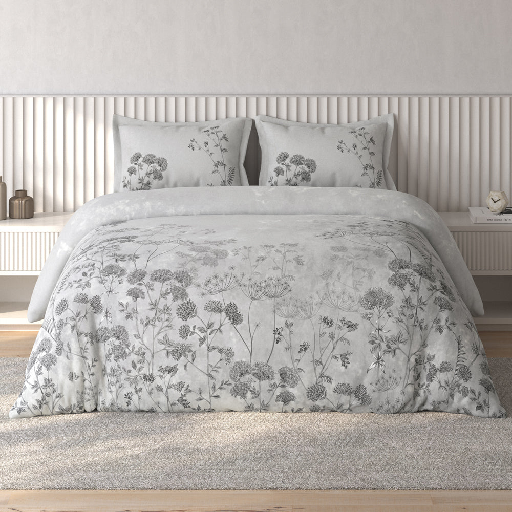 Spaces Vortex Floral 100% Cotton Crafted Comfort Large Bedsheet with 2 Pillow Covers - 108 x 108 Inches, Light Grey