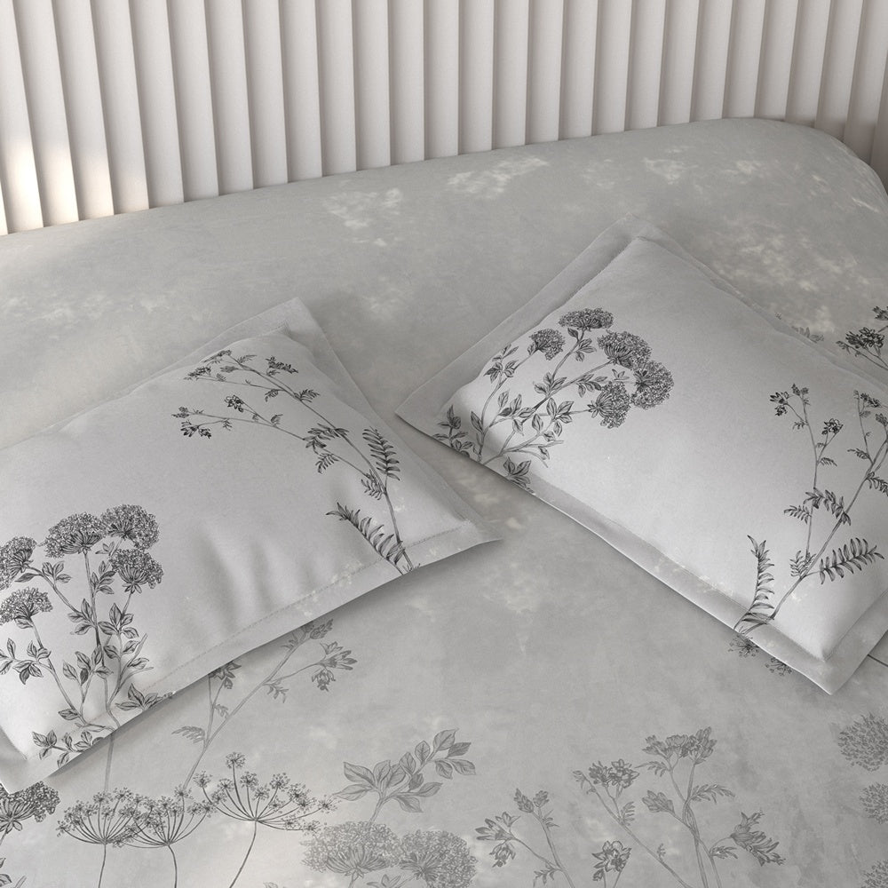 Spaces Vortex Floral 100% Cotton Crafted Comfort Large Bedsheet with 2 Pillow Covers - 108 x 108 Inches, Light Grey