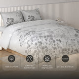 Spaces Vortex Floral 100% Cotton Crafted Comfort Large Bedsheet with 2 Pillow Covers - 108 x 108 Inches, Light Grey