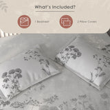 Spaces Vortex Floral 100% Cotton Crafted Comfort Large Bedsheet with 2 Pillow Covers - 108 x 108 Inches, Light Grey