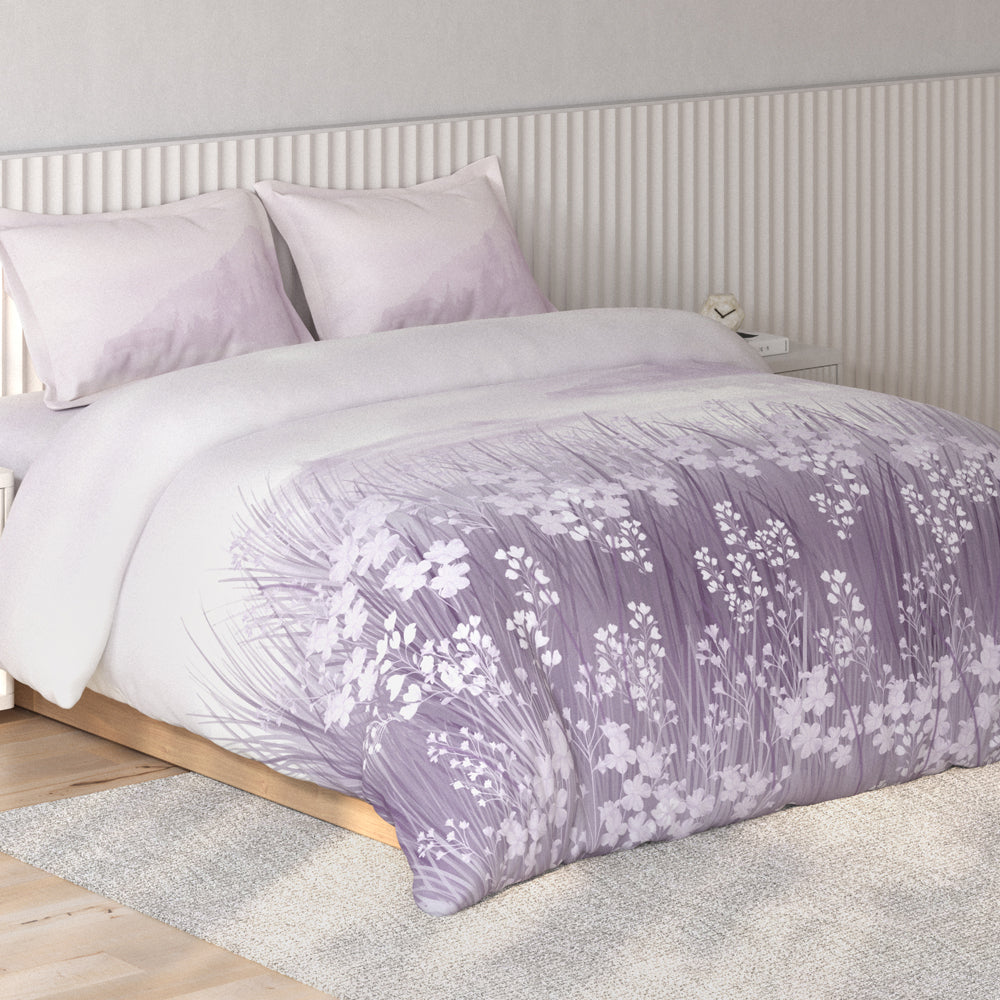 Spaces Vortex Floral 100% Cotton Crafted Comfort Large Bedsheet with 2 Pillow Covers - 108 x 108 Inches, Light Violet