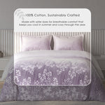 Spaces Vortex Floral 100% Cotton Crafted Comfort Large Bedsheet with 2 Pillow Covers - 108 x 108 Inches, Light Violet