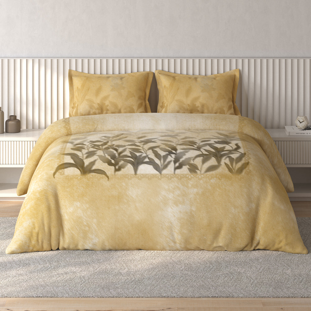 Spaces Vortex Floral 100% Cotton Crafted Comfort Large Bedsheet with 2 Pillow Covers - 108 x 108 Inches, Yellow