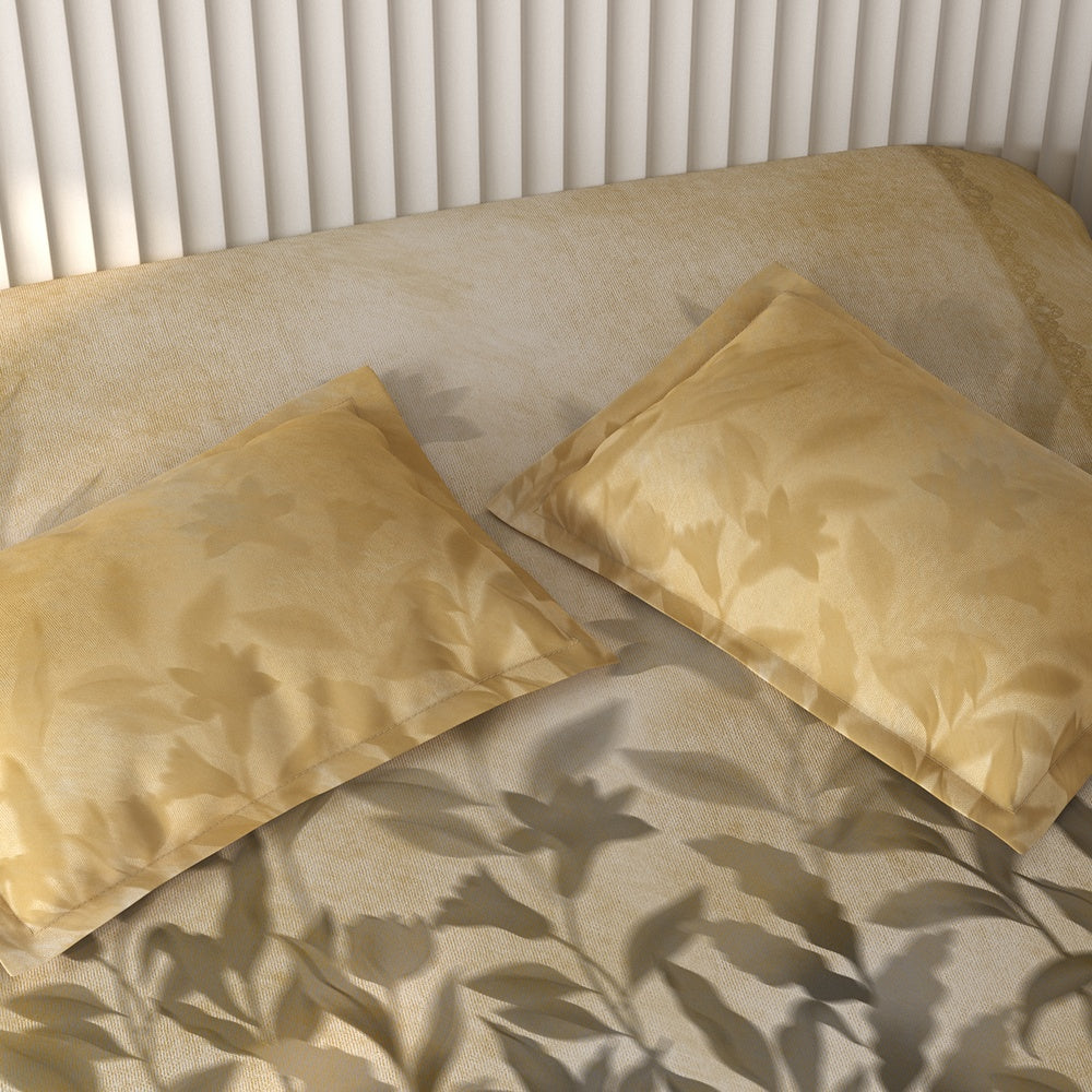 Spaces Vortex Floral 100% Cotton Crafted Comfort Large Bedsheet with 2 Pillow Covers - 108 x 108 Inches, Yellow