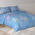 Spaces Vortex Floral 100% Cotton Crafted Comfort Large Bedsheet with 2 Pillow Covers - 108 x 108 Inches, Light Blue