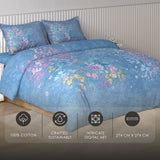 Spaces Vortex Floral 100% Cotton Crafted Comfort Large Bedsheet with 2 Pillow Covers - 108 x 108 Inches, Light Blue