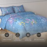 Spaces Vortex Floral 100% Cotton Crafted Comfort Large Bedsheet with 2 Pillow Covers - 108 x 108 Inches, Light Blue