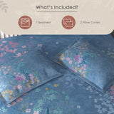 Spaces Vortex Floral 100% Cotton Crafted Comfort Large Bedsheet with 2 Pillow Covers - 108 x 108 Inches, Light Blue