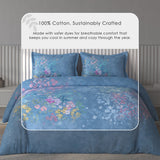 Spaces Vortex Floral 100% Cotton Crafted Comfort Large Bedsheet with 2 Pillow Covers - 108 x 108 Inches, Light Blue