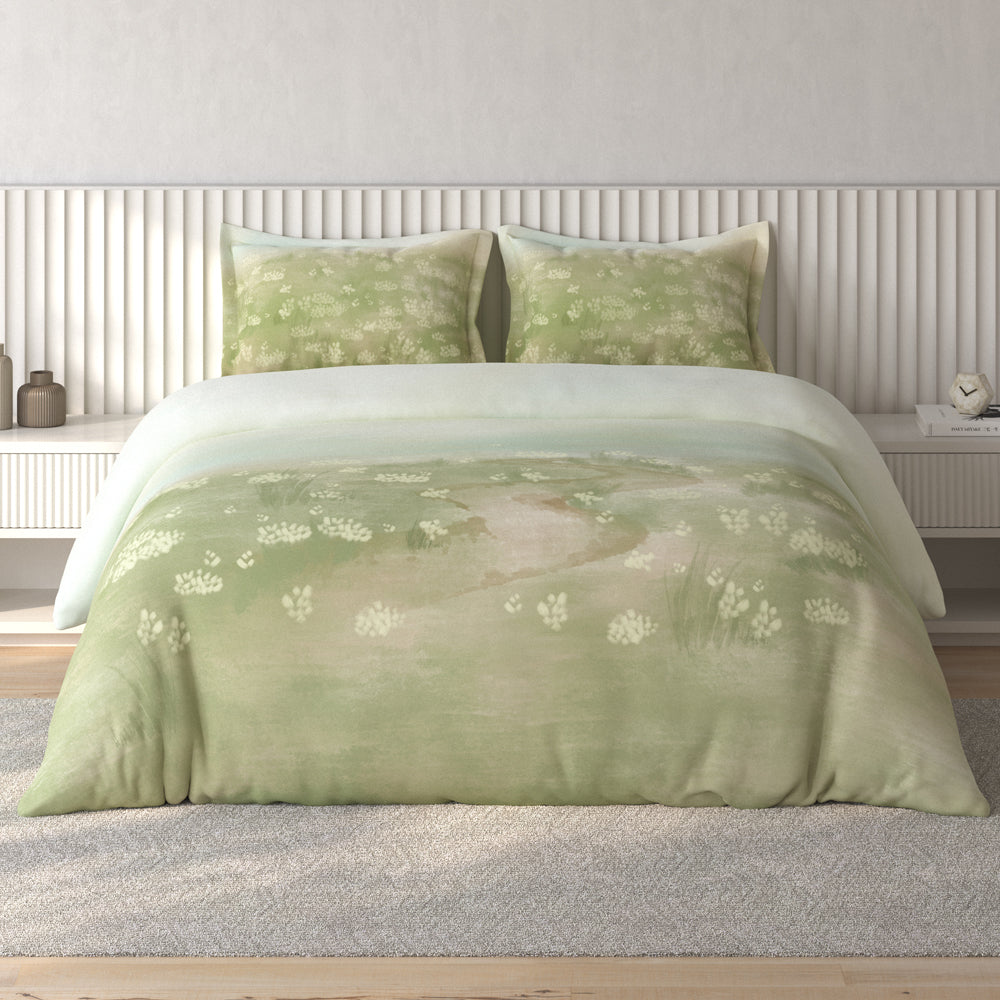 Spaces Vortex Floral 100% Cotton Crafted Comfort Large Bedsheet with 2 Pillow Covers - 108 x 108 Inches, Light Green