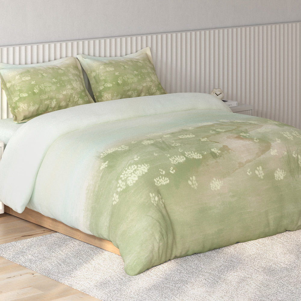 Spaces Vortex Floral 100% Cotton Crafted Comfort Large Bedsheet with 2 Pillow Covers - 108 x 108 Inches, Light Green
