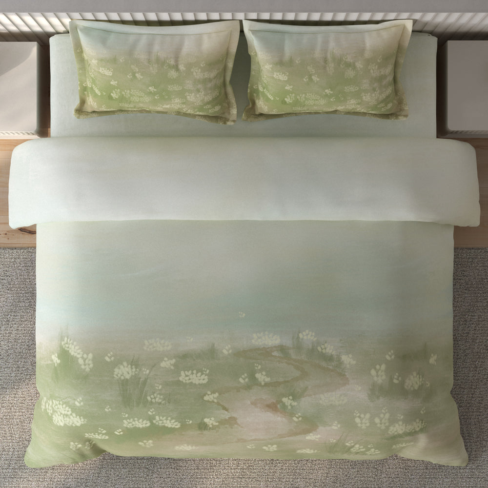 Spaces Vortex Floral 100% Cotton Crafted Comfort Large Bedsheet with 2 Pillow Covers - 108 x 108 Inches, Light Green