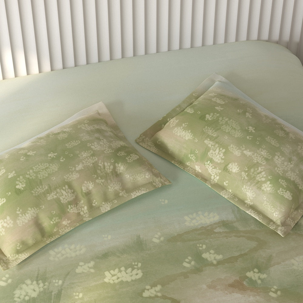 Spaces Vortex Floral 100% Cotton Crafted Comfort Large Bedsheet with 2 Pillow Covers - 108 x 108 Inches, Light Green
