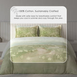 Spaces Vortex Floral 100% Cotton Crafted Comfort Large Bedsheet with 2 Pillow Covers - 108 x 108 Inches, Light Green