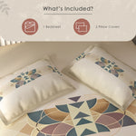 Spaces Vortex Geometric 100% Cotton Crafted Comfort Large Bedsheet with 2 Pillow Covers - 108 x 108 Inches, Beige