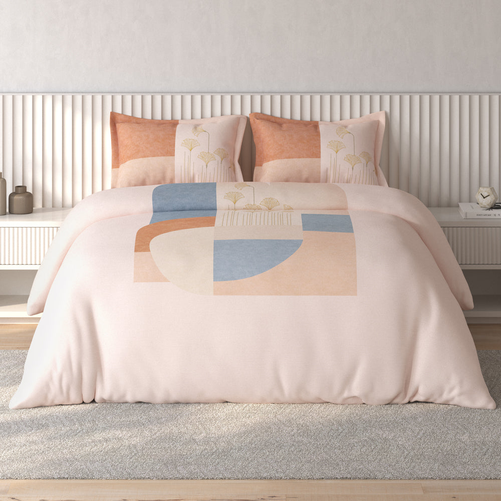 Spaces Vortex Geometric 100% Cotton Crafted Comfort Large Bedsheet with 2 Pillow Covers - 108 x 108 Inches, Light Pink