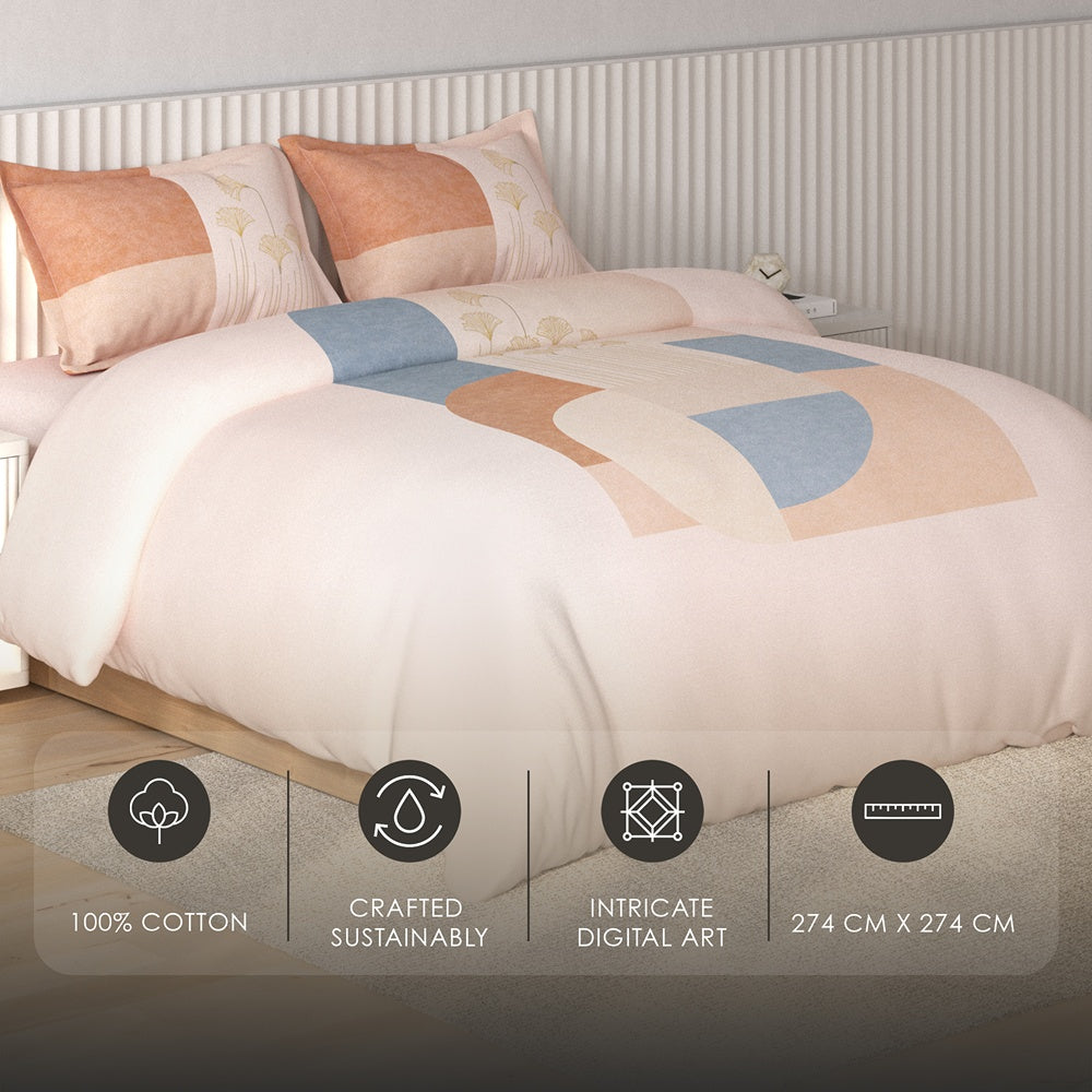 Spaces Vortex Geometric 100% Cotton Crafted Comfort Large Bedsheet with 2 Pillow Covers - 108 x 108 Inches, Light Pink