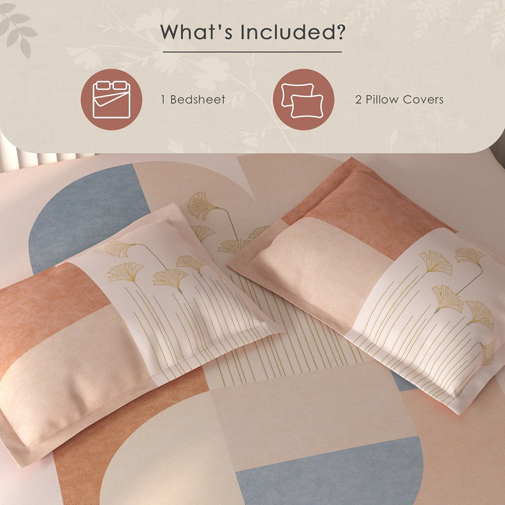 Spaces Vortex Geometric 100% Cotton Crafted Comfort Large Bedsheet with 2 Pillow Covers - 108 x 108 Inches, Light Pink