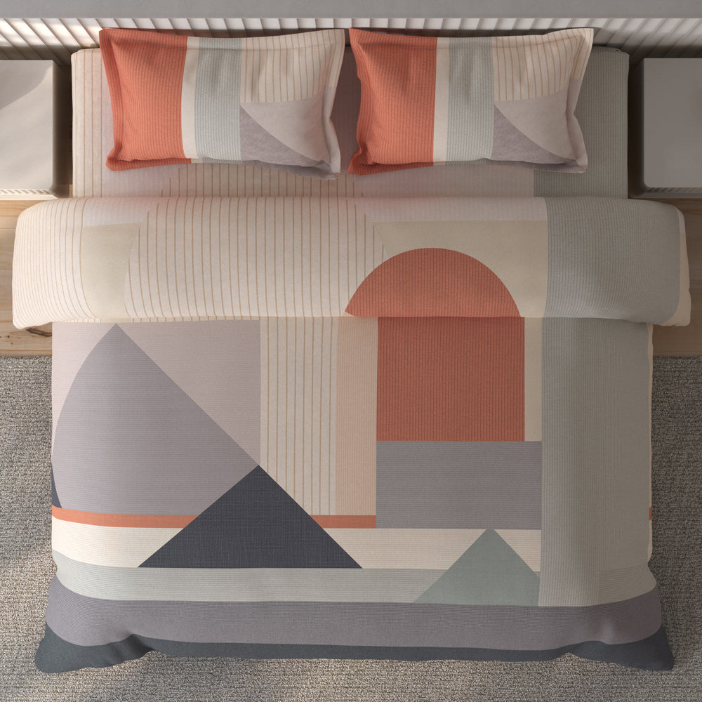 Spaces Vortex Geometric 100% Cotton Crafted Comfort Large Bedsheet with 2 Pillow Covers - 108 x 108 Inches, Blush