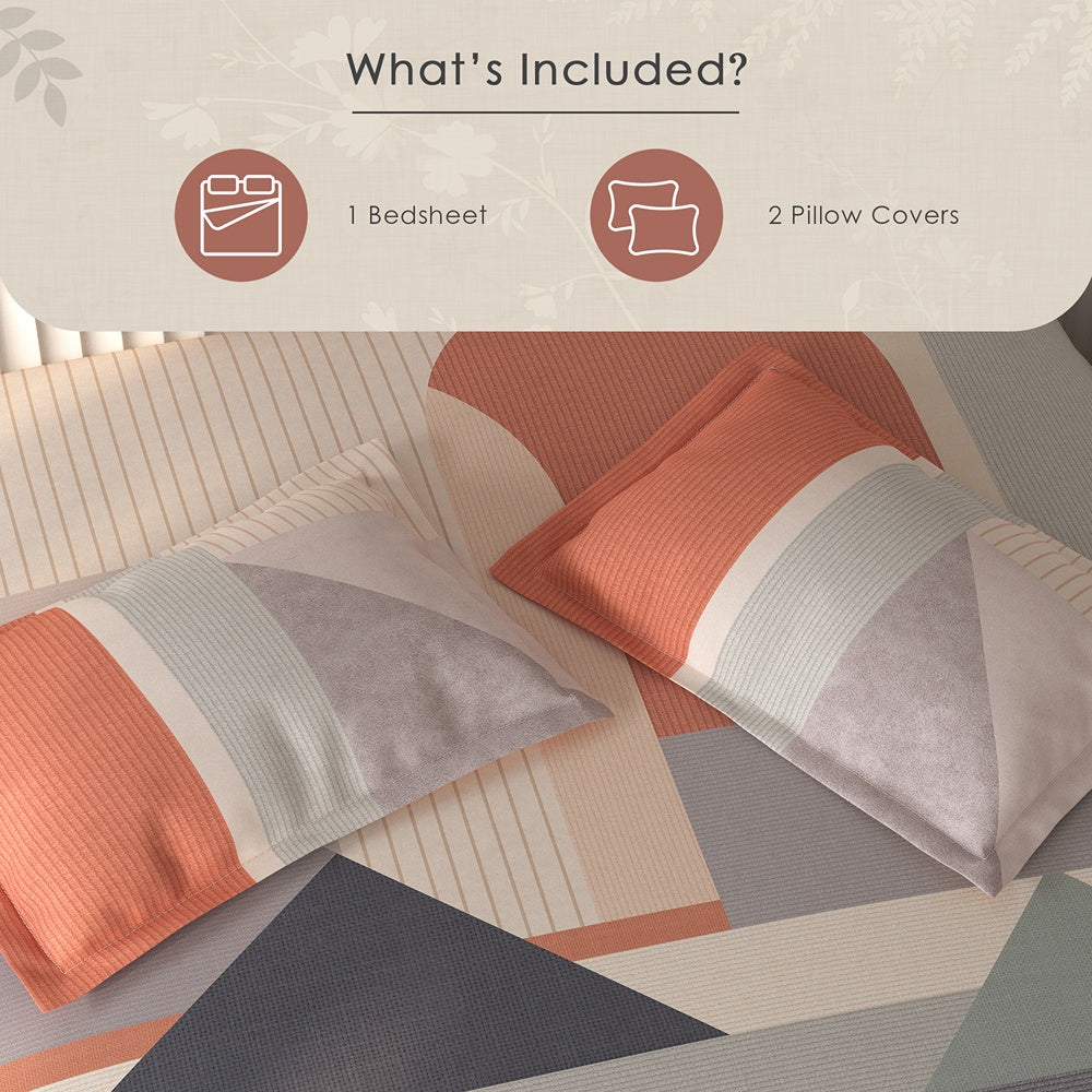 Spaces Vortex Geometric 100% Cotton Crafted Comfort Large Bedsheet with 2 Pillow Covers - 108 x 108 Inches, Blush