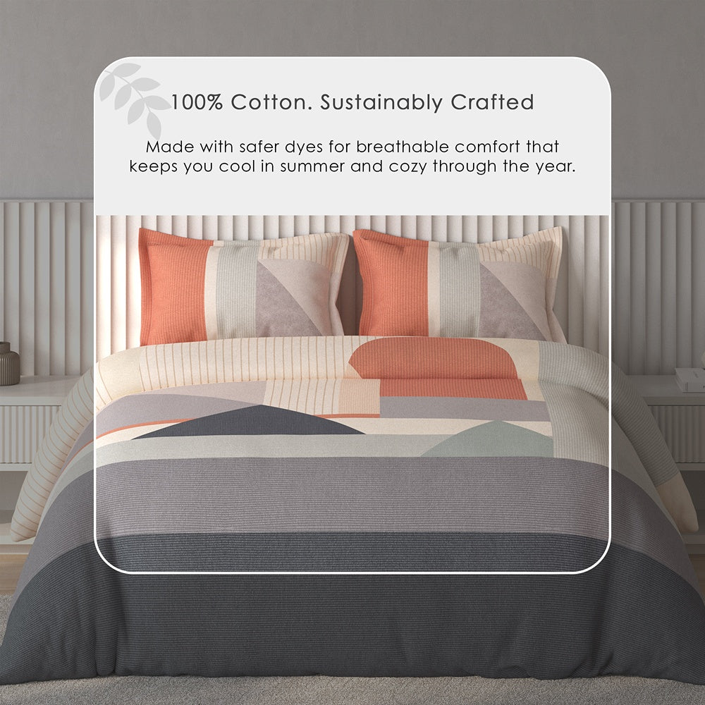Spaces Vortex Geometric 100% Cotton Crafted Comfort Large Bedsheet with 2 Pillow Covers - 108 x 108 Inches, Blush