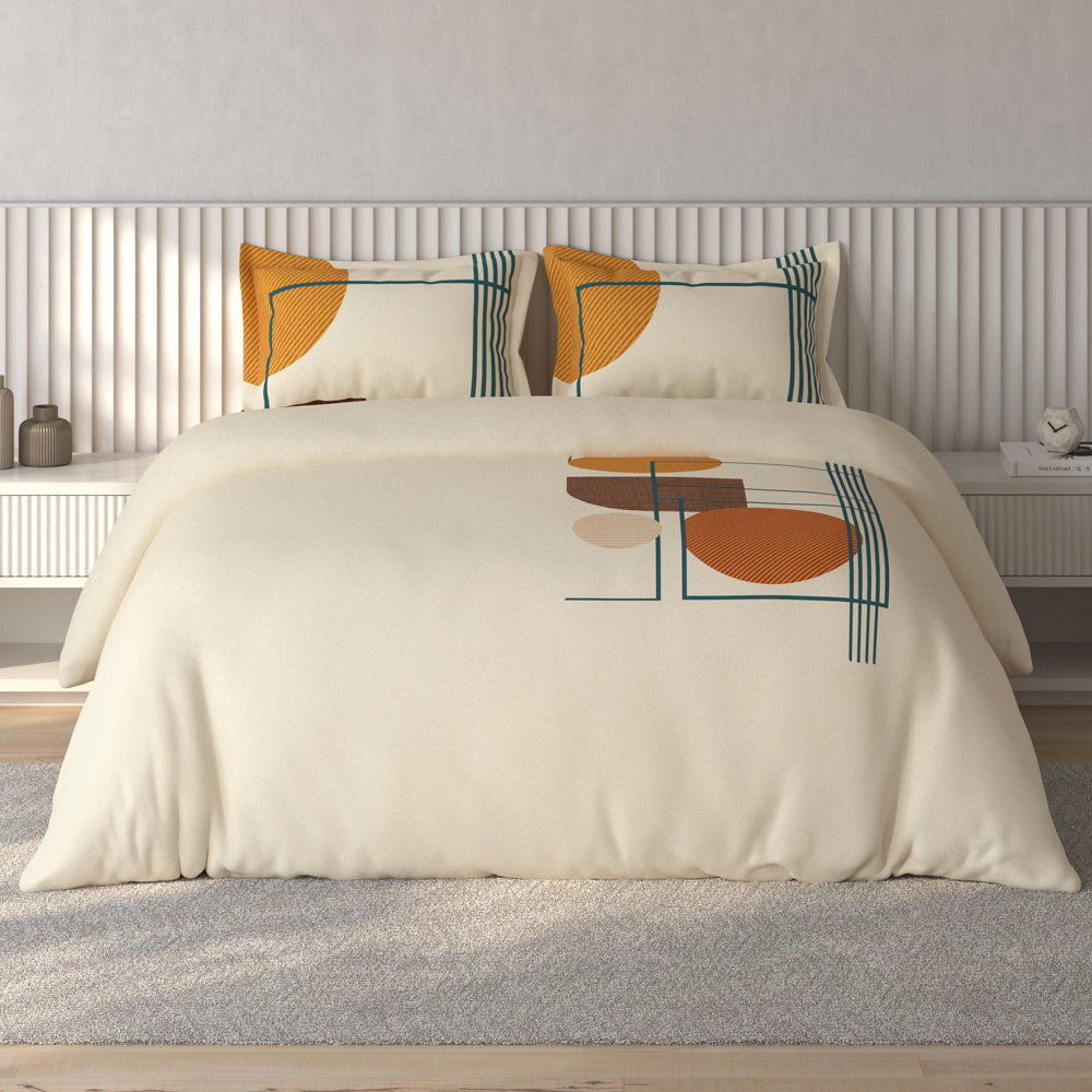 Spaces Vortex Geometric 100% Cotton Crafted Comfort Large Bedsheet with 2 Pillow Covers - 108 x 108 Inches, Light Yellow