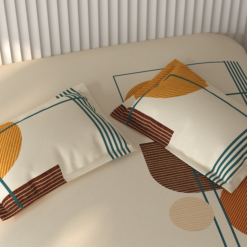 Spaces Vortex Geometric 100% Cotton Crafted Comfort Large Bedsheet with 2 Pillow Covers - 108 x 108 Inches, Light Yellow