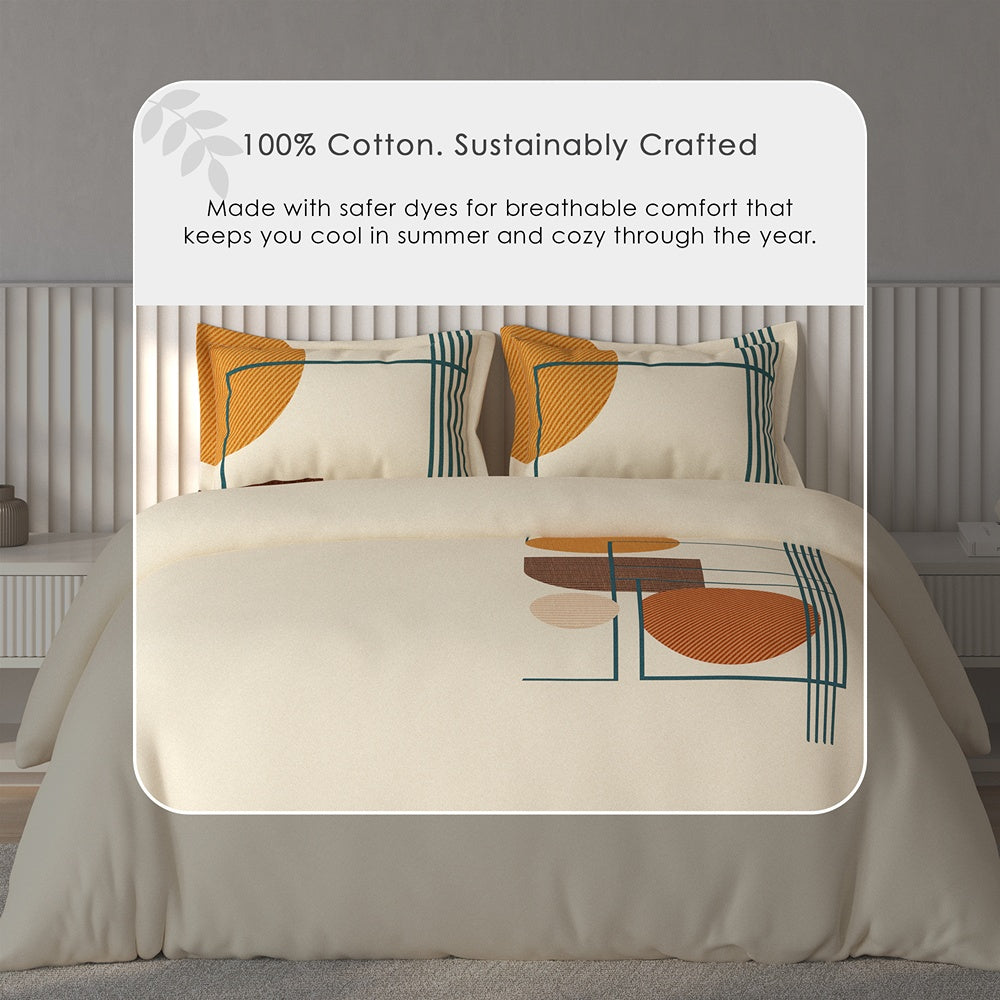 Spaces Vortex Geometric 100% Cotton Crafted Comfort Large Bedsheet with 2 Pillow Covers - 108 x 108 Inches, Light Yellow