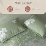 Spaces Fiora Floral 100% Cotton Large Bedsheet with 2 Pillow Covers - 108 x 108 Inches, Light Aqua