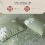 Spaces Fiora Floral 100% Cotton Large Bedsheet with 2 Pillow Covers - 108 x 108 Inches, Light Aqua