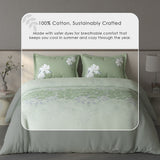 Spaces Fiora Floral 100% Cotton Large Bedsheet with 2 Pillow Covers - 108 x 108 Inches, Light Aqua