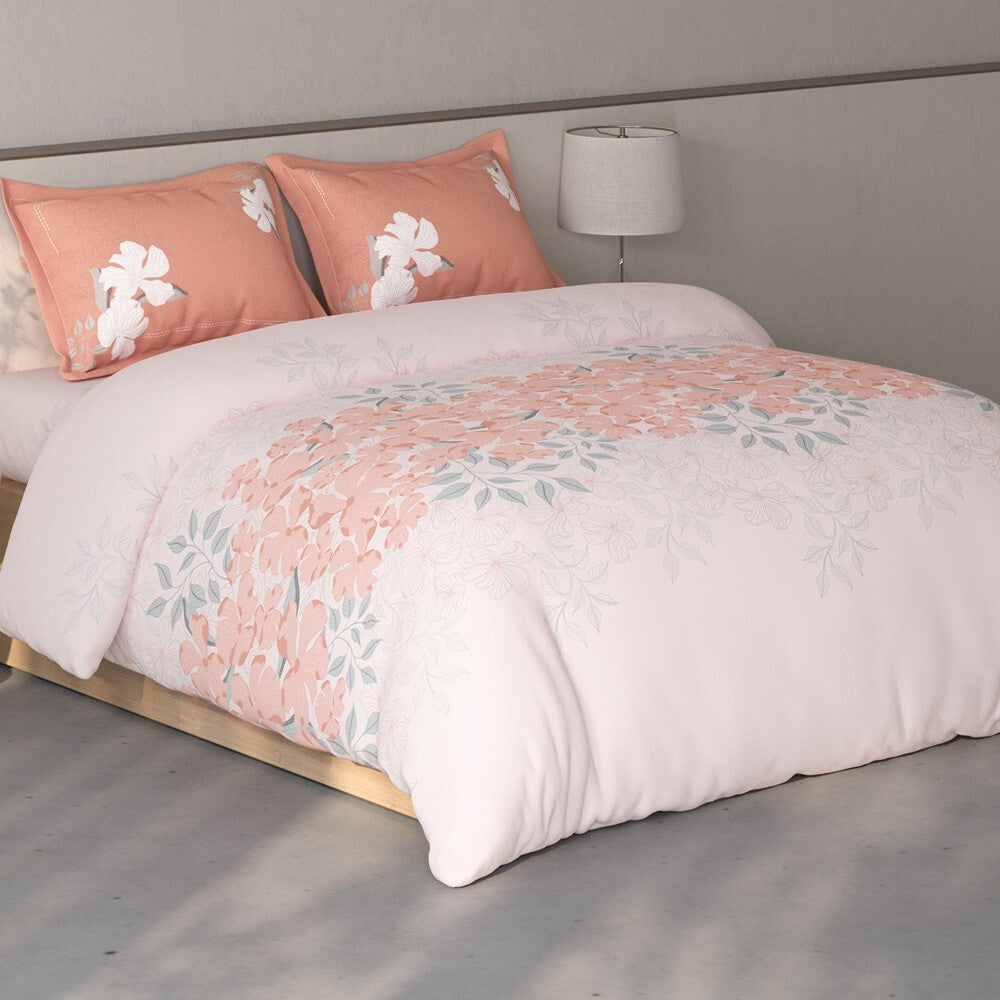 Spaces Fiora Floral 100% Cotton Large Bedsheet with 2 Pillow Covers - 108 x 108 Inches, Light Pink