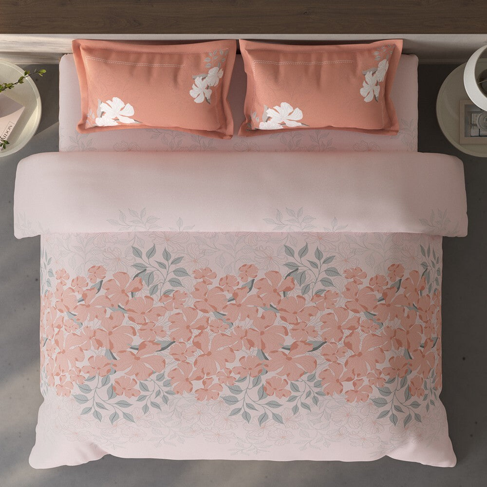 Spaces Fiora Floral 100% Cotton Large Bedsheet with 2 Pillow Covers - 108 x 108 Inches, Light Pink