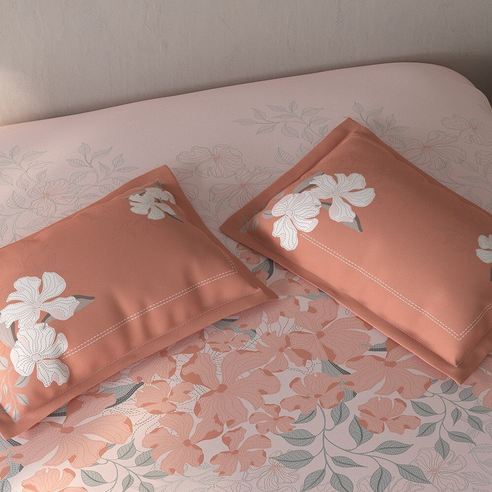 Spaces Fiora Floral 100% Cotton Large Bedsheet with 2 Pillow Covers - 108 x 108 Inches, Light Pink