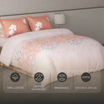 Spaces Fiora Floral 100% Cotton Large Bedsheet with 2 Pillow Covers - 108 x 108 Inches, Light Pink
