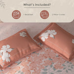 Spaces Fiora Floral 100% Cotton Large Bedsheet with 2 Pillow Covers - 108 x 108 Inches, Light Pink