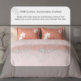 Spaces Fiora Floral 100% Cotton Large Bedsheet with 2 Pillow Covers - 108 x 108 Inches, Light Pink