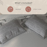 Spaces Fiora Geometric 100% Cotton Large Bedsheet with 2 Pillow Covers - 108 x 108 Inches, Light Grey