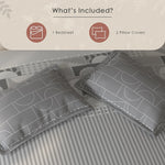 Spaces Fiora Geometric 100% Cotton Large Bedsheet with 2 Pillow Covers - 108 x 108 Inches, Light Grey