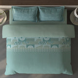 Spaces Fiora Geometric 100% Cotton Large Bedsheet with 2 Pillow Covers - 108 x 108 Inches, Light Green