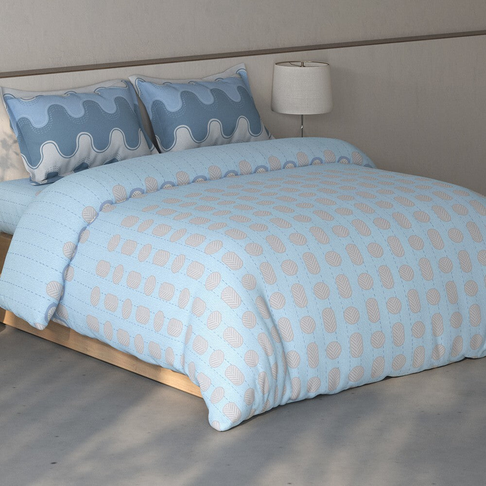 Spaces Fiora Geometric 100% Cotton Large Bedsheet with 2 Pillow Covers - 108 x 108 Inches, Blue