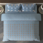 Spaces Fiora Geometric 100% Cotton Large Bedsheet with 2 Pillow Covers - 108 x 108 Inches, Blue