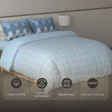 Spaces Fiora Geometric 100% Cotton Large Bedsheet with 2 Pillow Covers - 108 x 108 Inches, Blue
