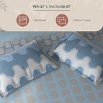 Spaces Fiora Geometric 100% Cotton Large Bedsheet with 2 Pillow Covers - 108 x 108 Inches, Blue