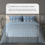 Spaces Fiora Geometric 100% Cotton Large Bedsheet with 2 Pillow Covers - 108 x 108 Inches, Blue