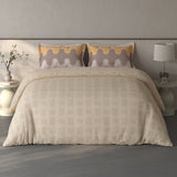 Spaces Fiora Geometric 100% Cotton Large Bedsheet with 2 Pillow Covers - 108 x 108 Inches, Beige