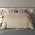Spaces Fiora Geometric 100% Cotton Large Bedsheet with 2 Pillow Covers - 108 x 108 Inches, Beige